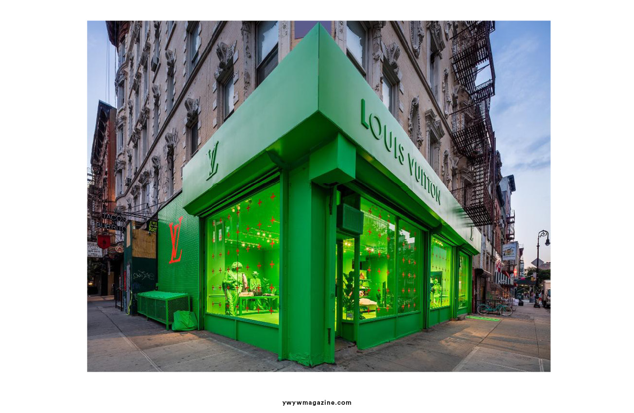 virgil abloh and louis vuitton colorize every inch of NYC pop-up in neon  green